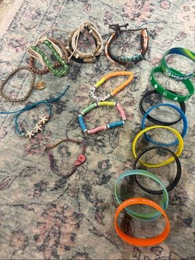 Mixed Boho Beaded and Silicone Bracelet Stack - Colorful assortment